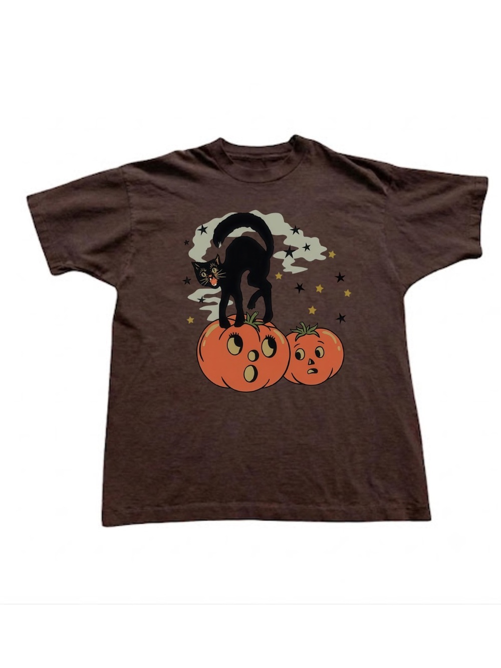 Gildan Halloween Cat & Pumpkin Graphic Tee - Brown